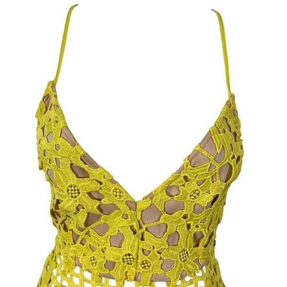 Lovers + Friends Bellini Yellow Lace Crochet Whimsigoth Fairy Dress Stretch M - Picture 9 of 16
